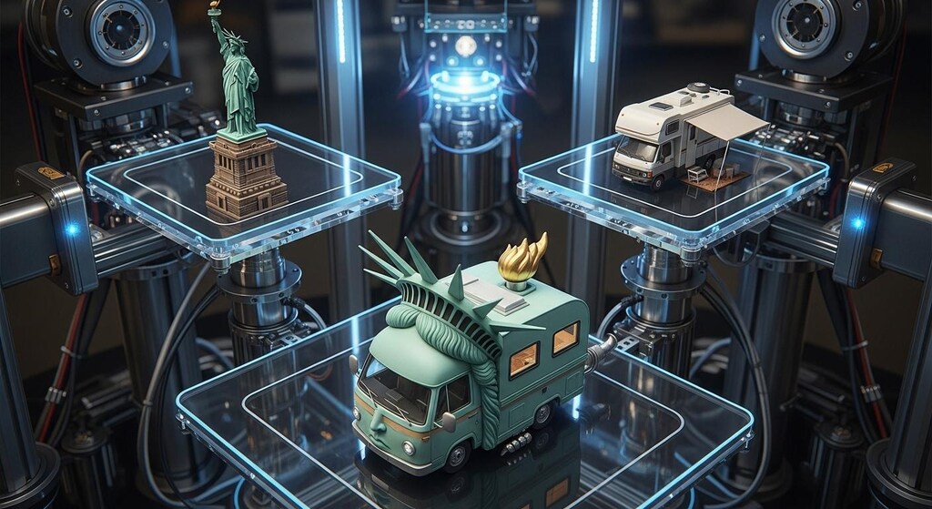 自由の女神＋キャンピングカーで合成