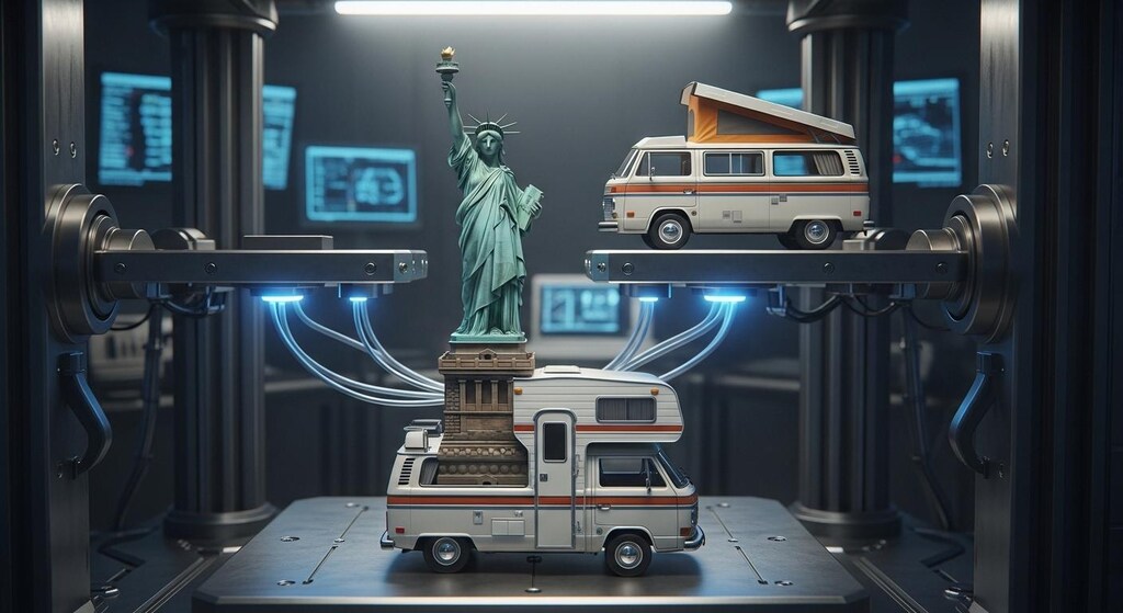 自由の女神＋キャンピングカーで合成