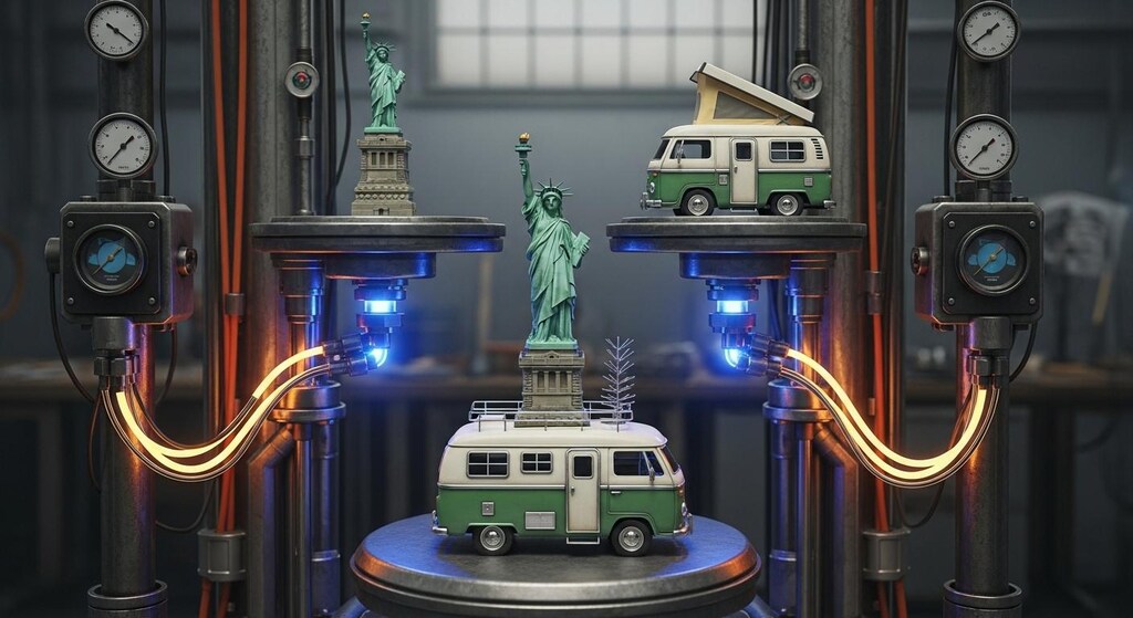 自由の女神＋キャンピングカーで合成