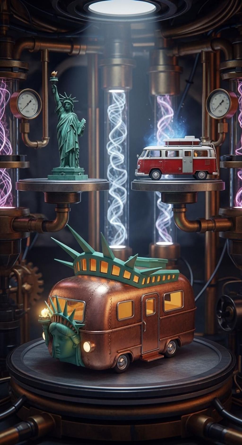 自由の女神＋キャンピングカーで合成