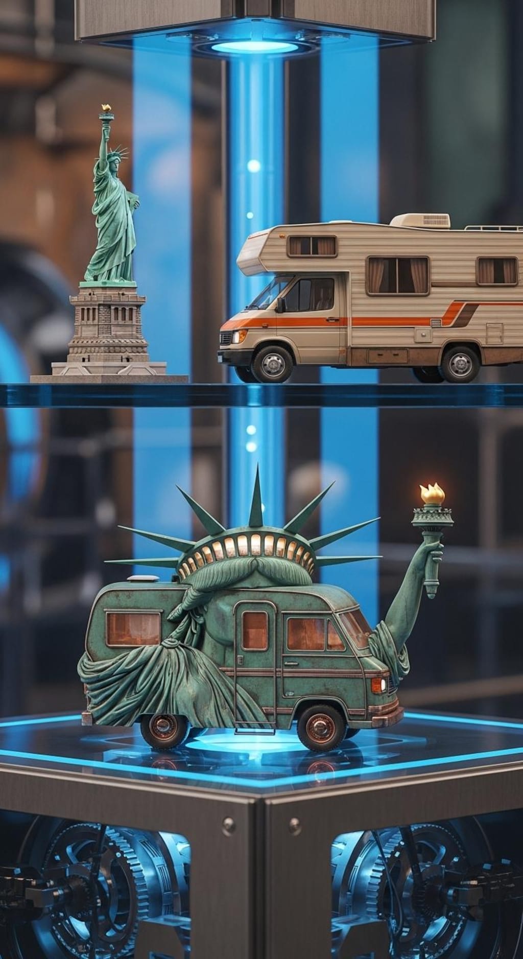 自由の女神＋キャンピングカーで合成