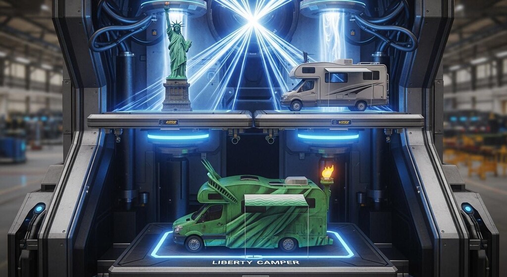 自由の女神＋キャンピングカーで合成