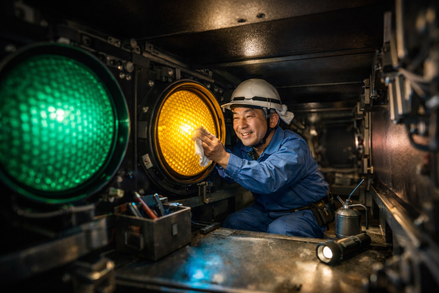 信号機の内部で働く小さなおじさん | の人気AIイラスト・グラビア