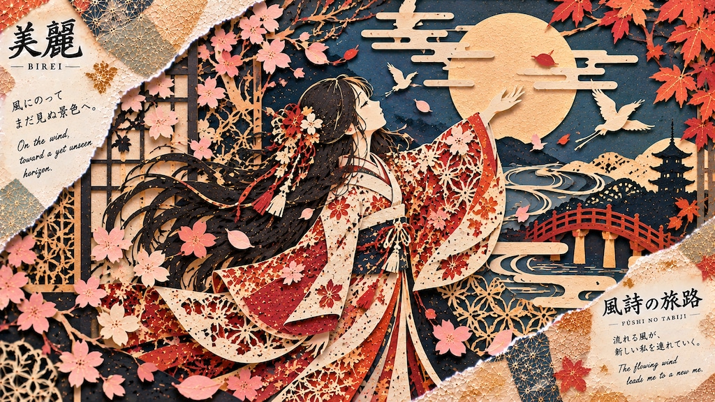 A Journey of Poetic Winds  Take a moment to enjoy this intricate, multi-layered paper-cut collage. A