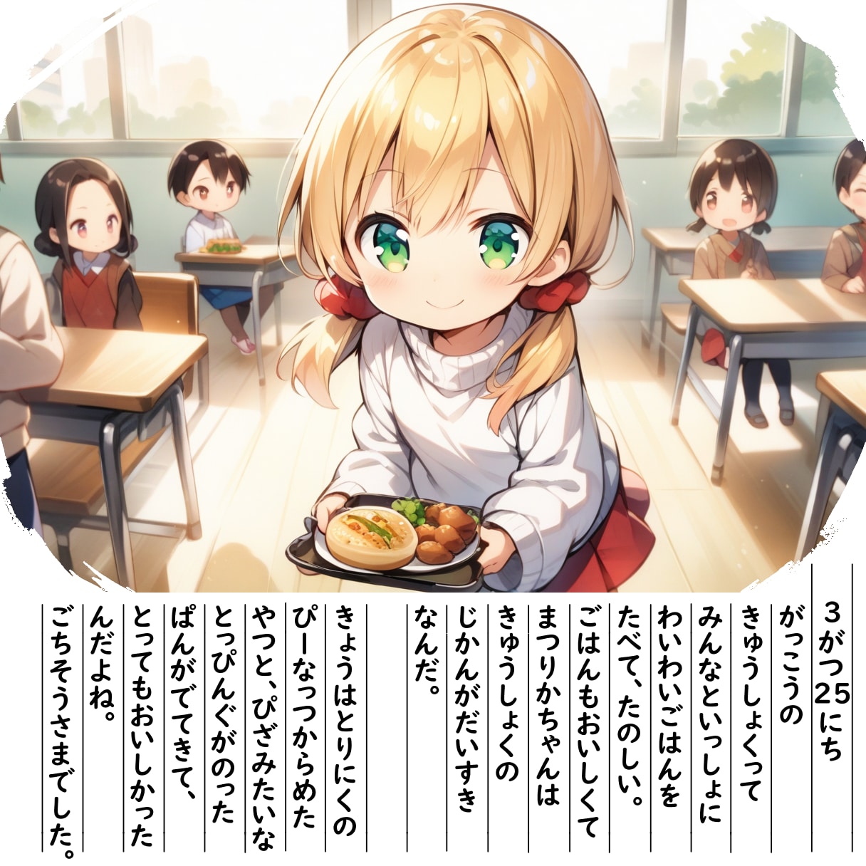 【絵日記】がっこうきゅうしょくです | の人気AIイラスト・グラビア