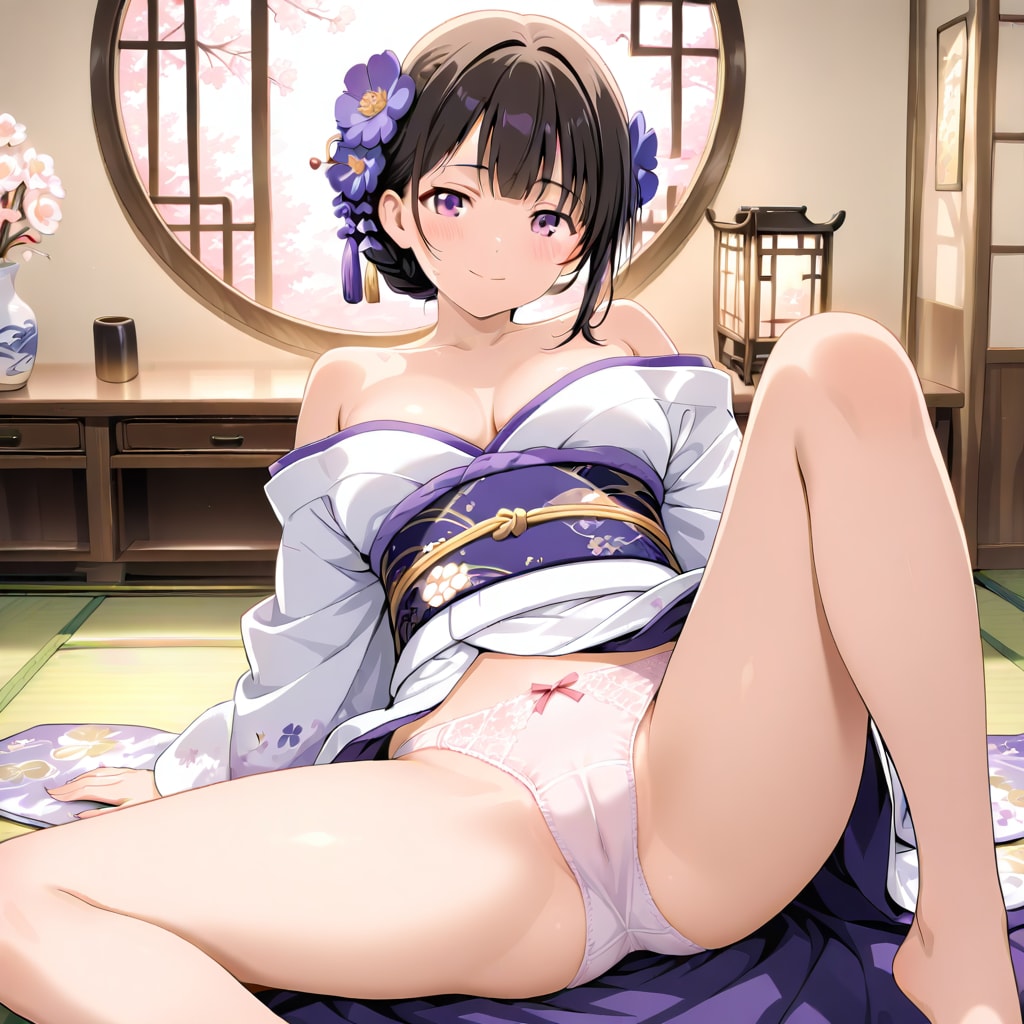 上品な着物で下品な開脚