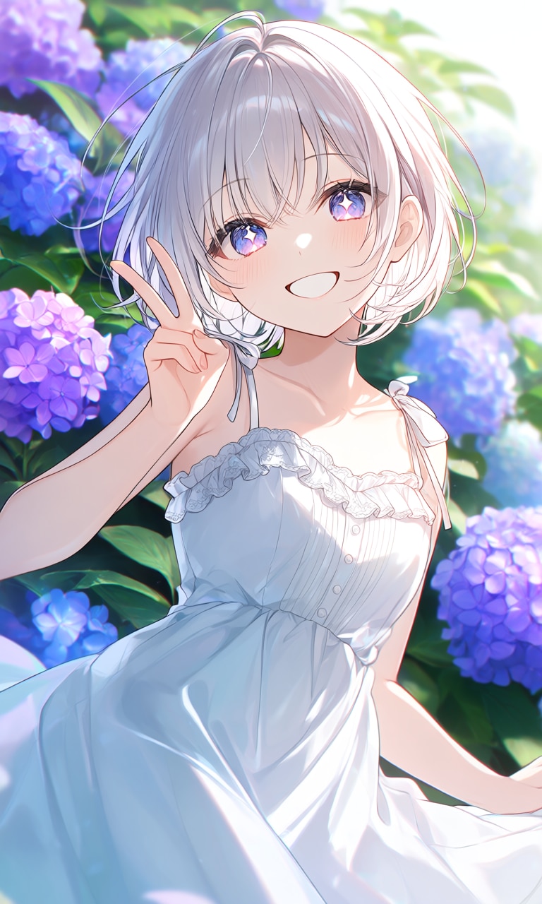 銀髪少女with紫陽花