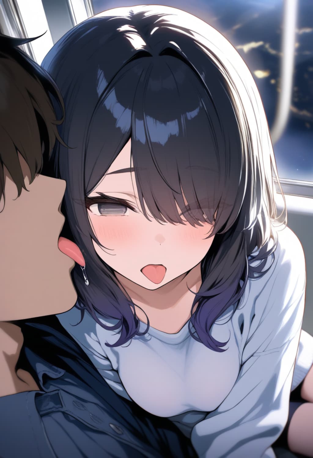 [操り]電車内でフェラさせる男_部分染め女子