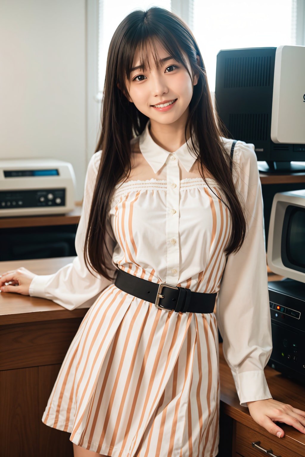 レトロなストライプ柄ドレス 2