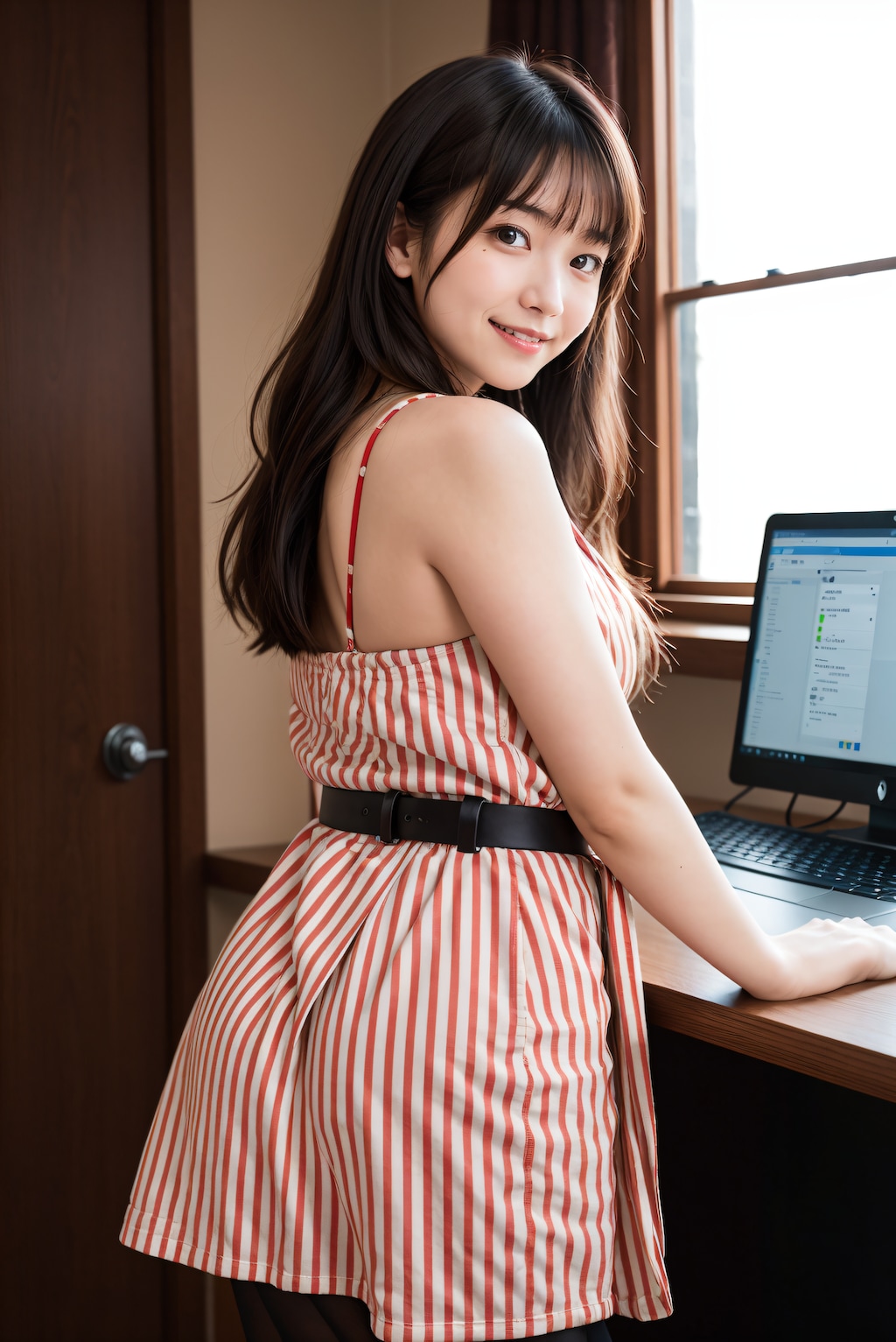 レトロなストライプ柄ドレス 2