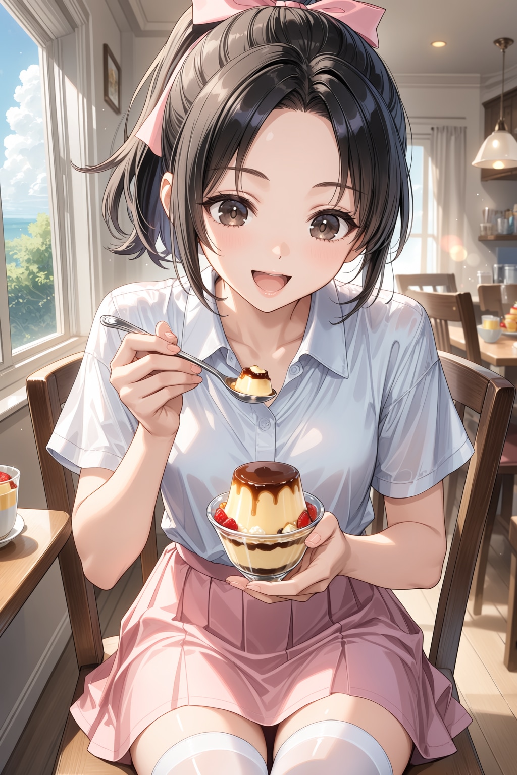 プリンを食べる桃花