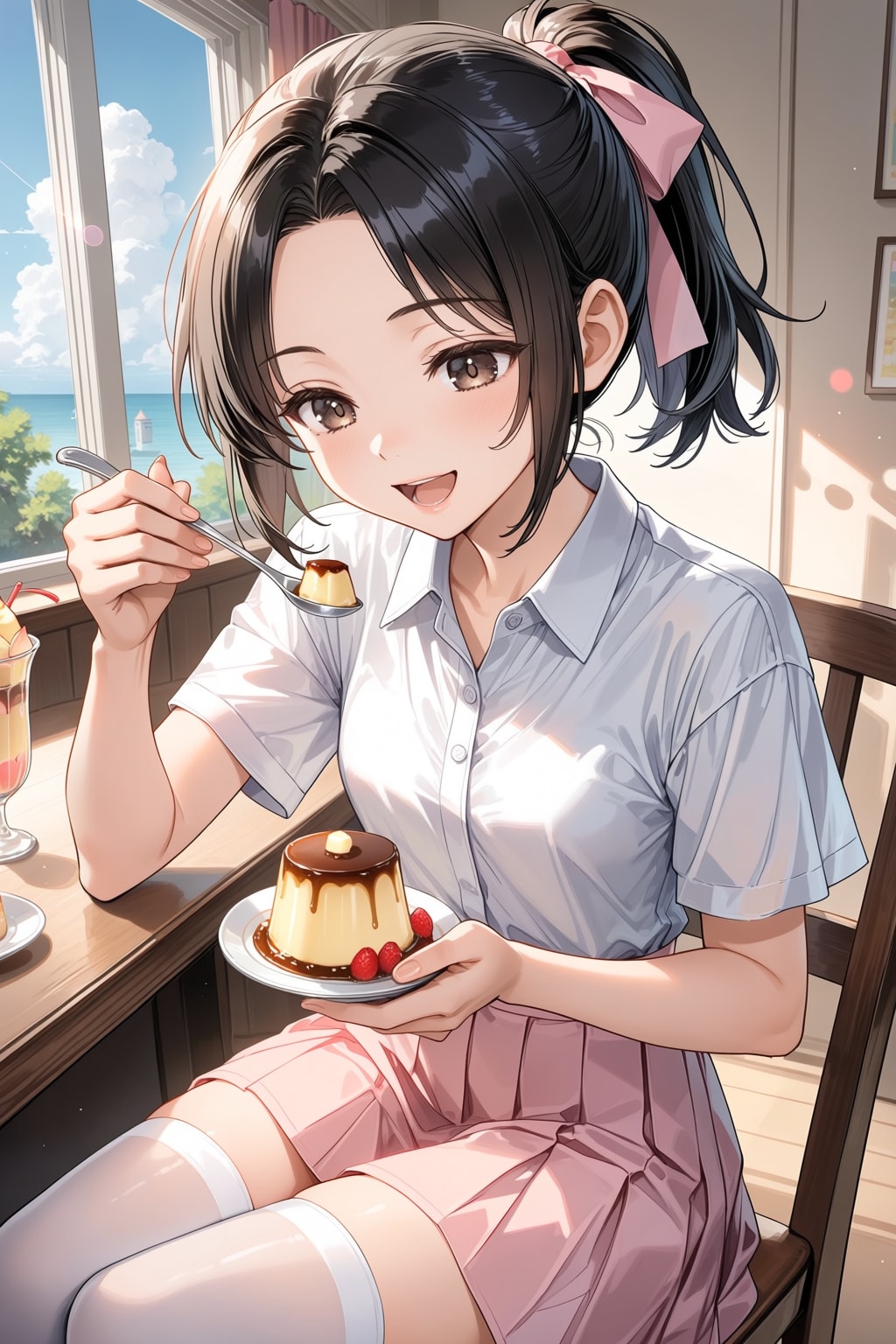 プリンを食べる桃花