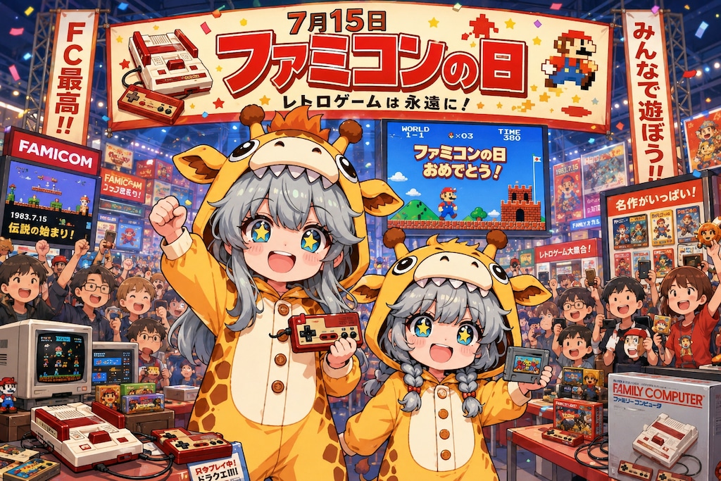 レトロゲームで遊ぶキリン着ぐるみちび子ちゃん