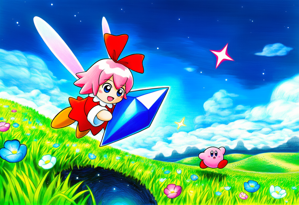 星のカービィ64　カービィー　リボンちゃん　色鉛筆風