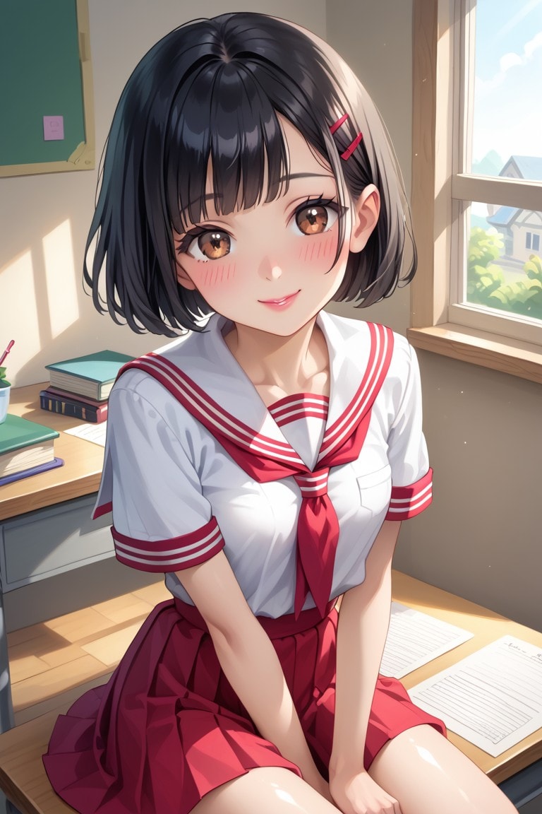 黒髪セーラー服少女 | の人気AIイラスト・グラビア