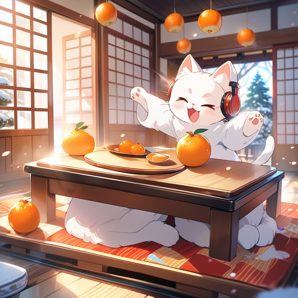 ノリノリの猫とミカン