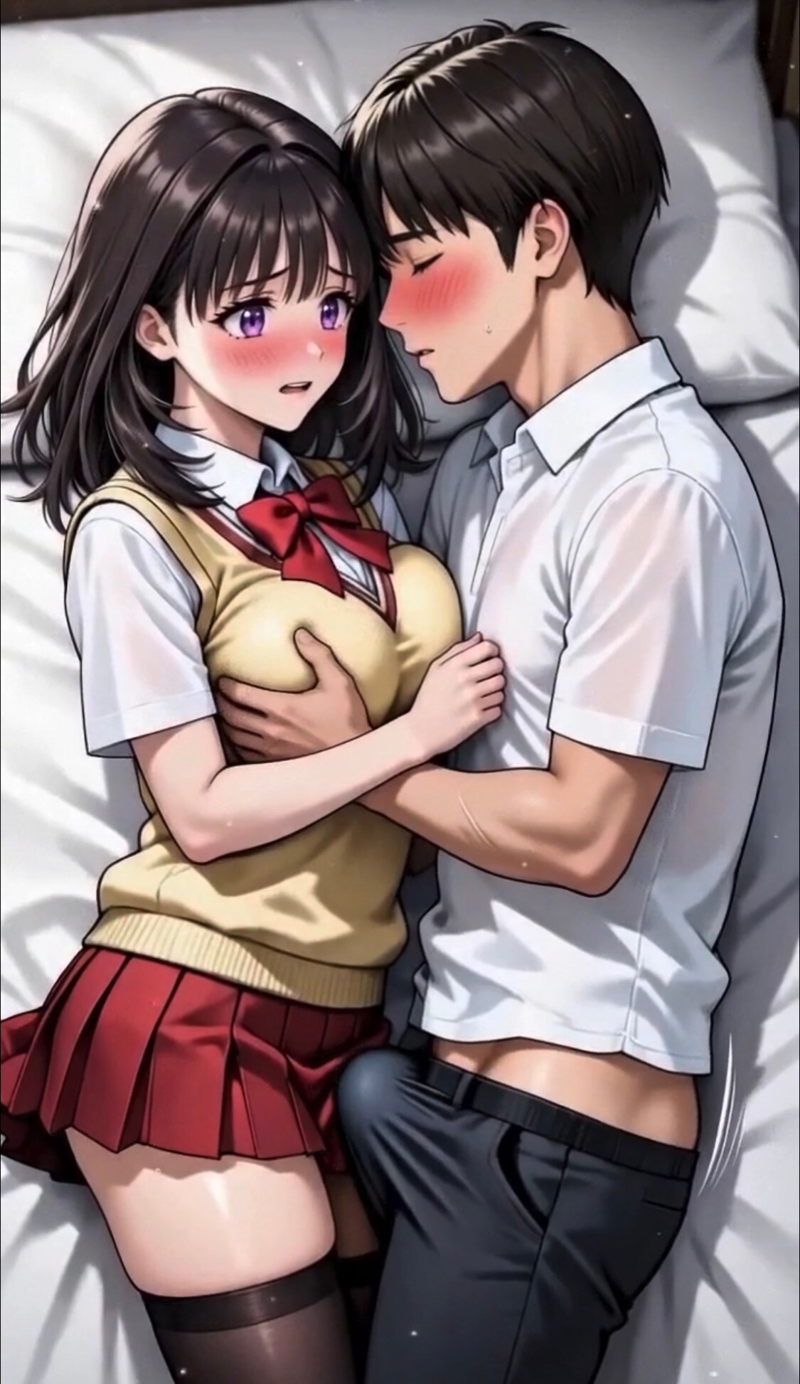 ベッドでハグ