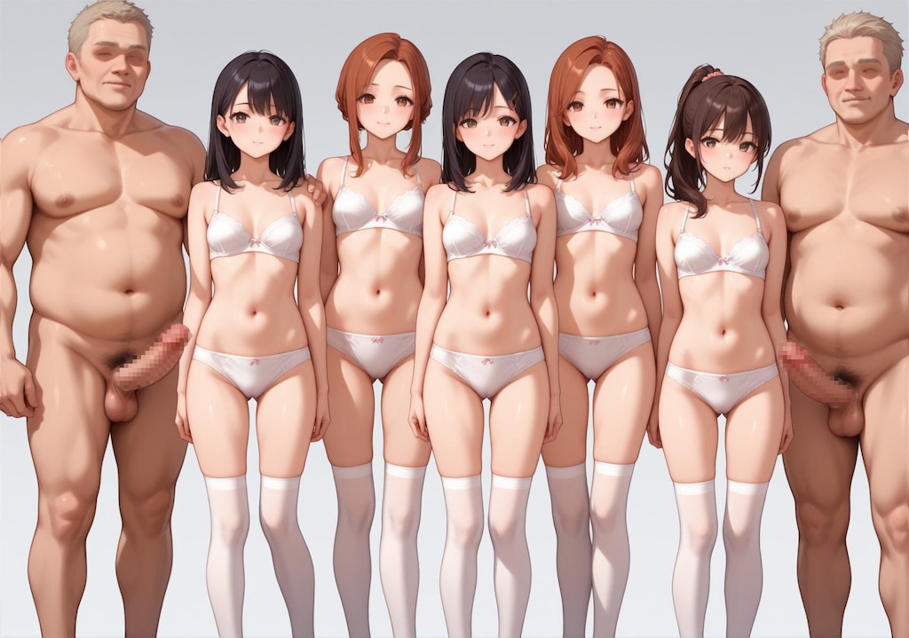 これからおじさんちんぽのオナホになるJD5人、プレイ前の記念撮影