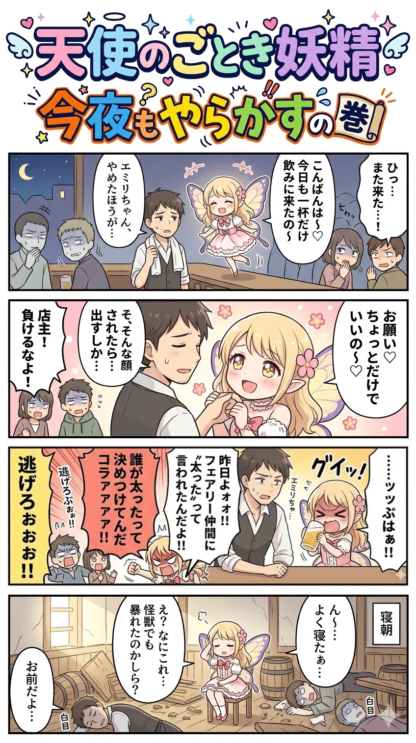 天使のごとき妖精、今夜もやらかすの巻（四コマ漫画【たた８】３５の１）