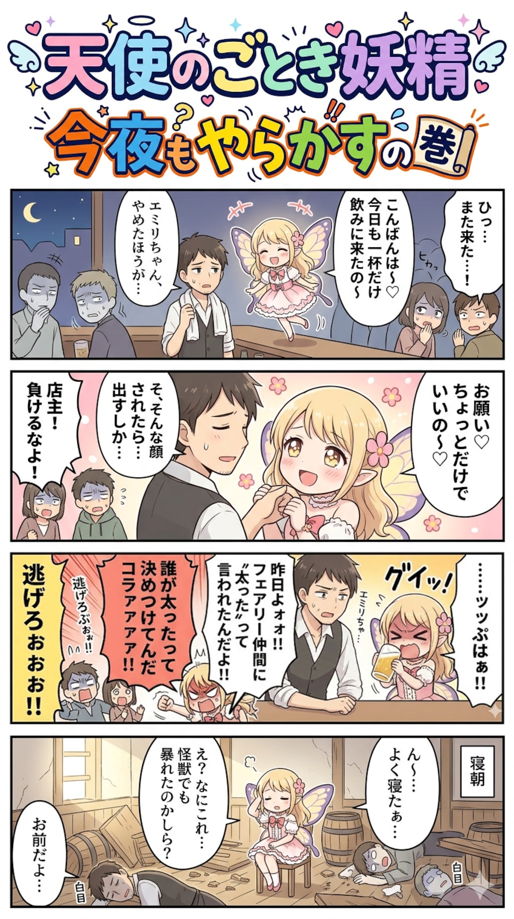 天使のごとき妖精、今夜もやらかすの巻（四コマ漫画【たた８】３５の１）