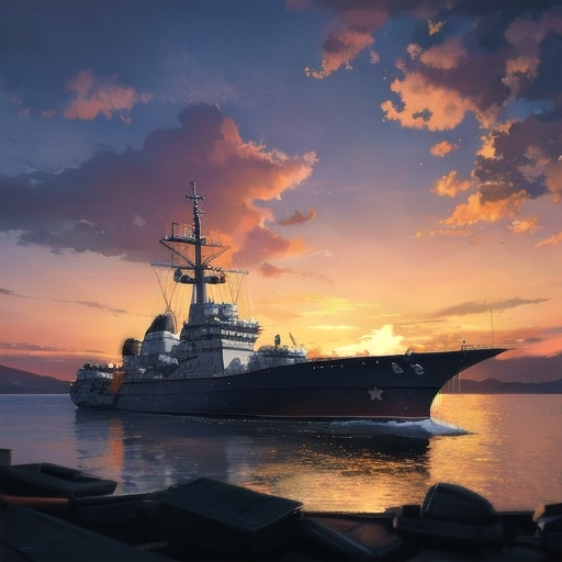 軍艦と夕暮れ