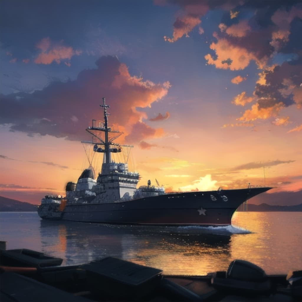 軍艦と夕暮れ