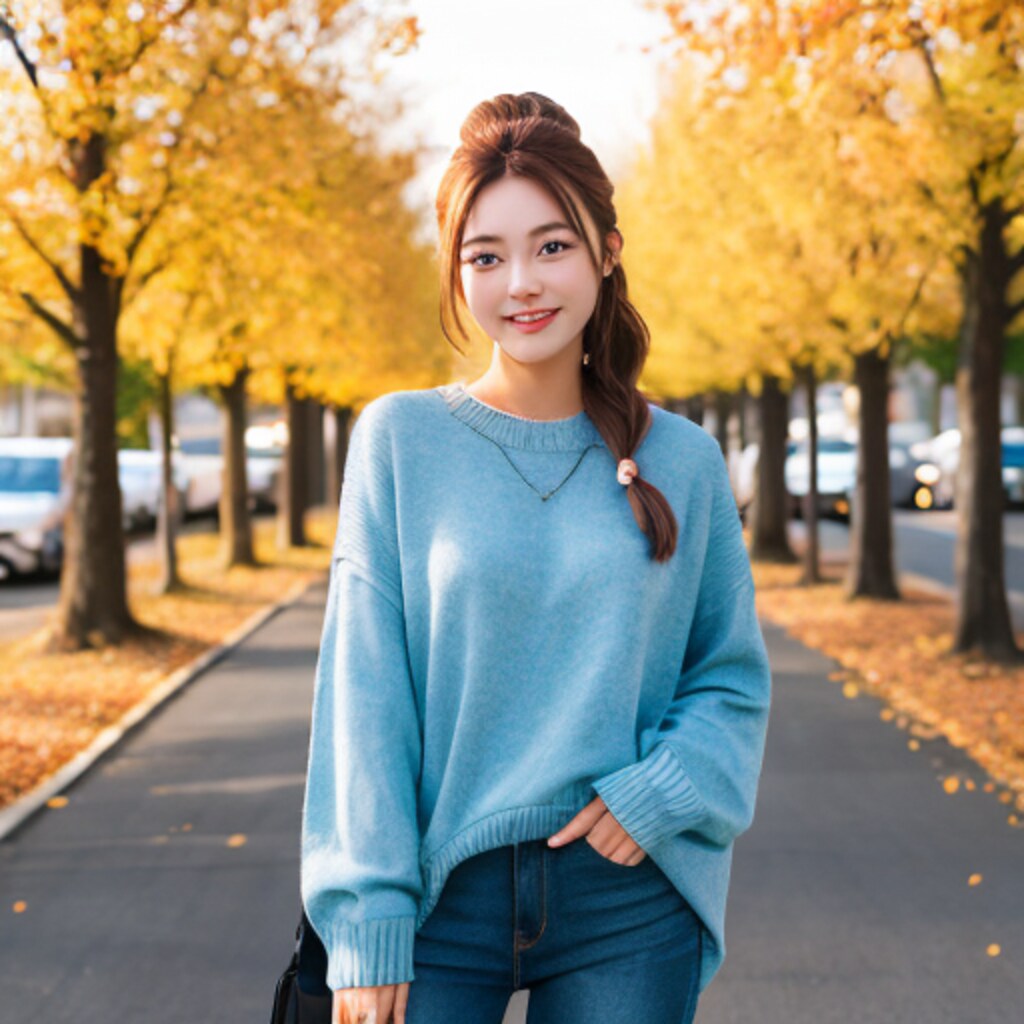 美女ポートレート-秋のポニーテール-