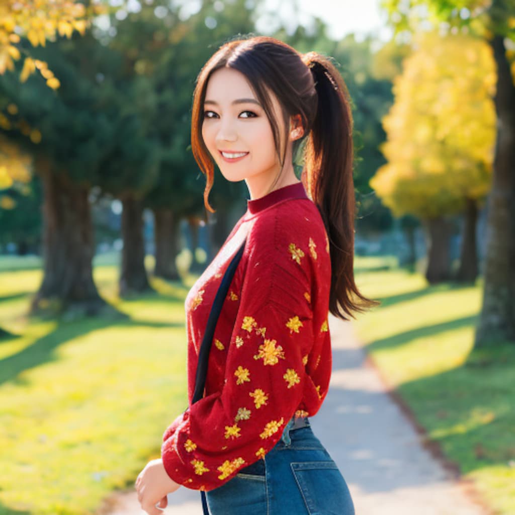 美女ポートレート-秋のポニーテール-