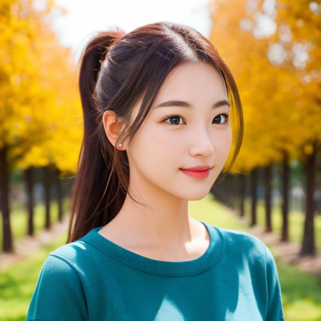 美女ポートレート-秋のポニーテール-