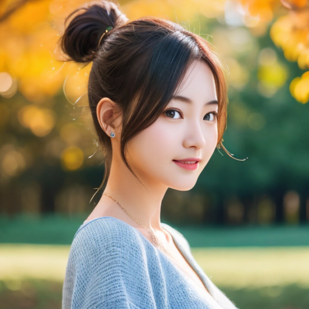 美女ポートレート-秋のポニーテール-