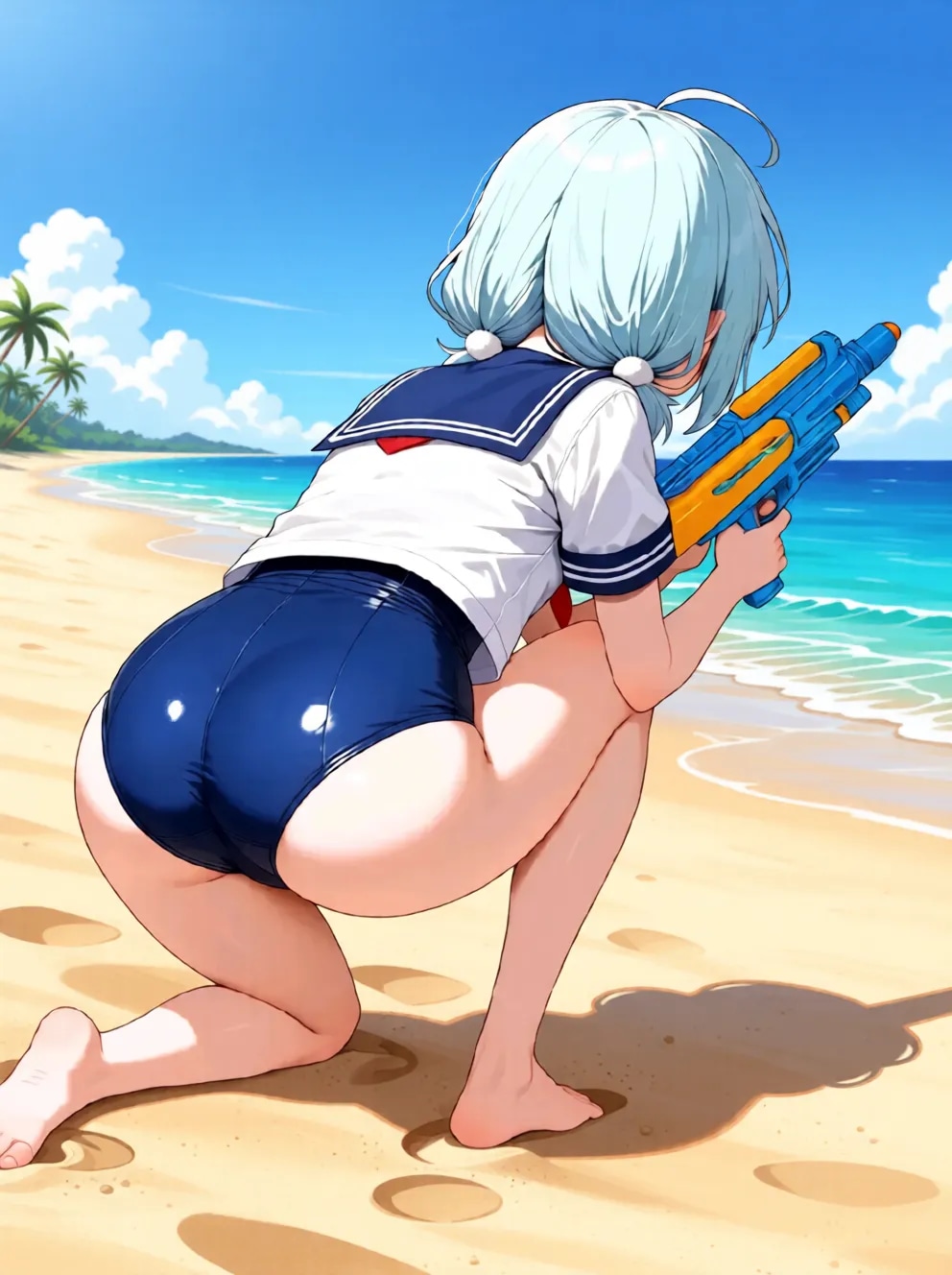 背中で魅せるセーラースク水ちゃん