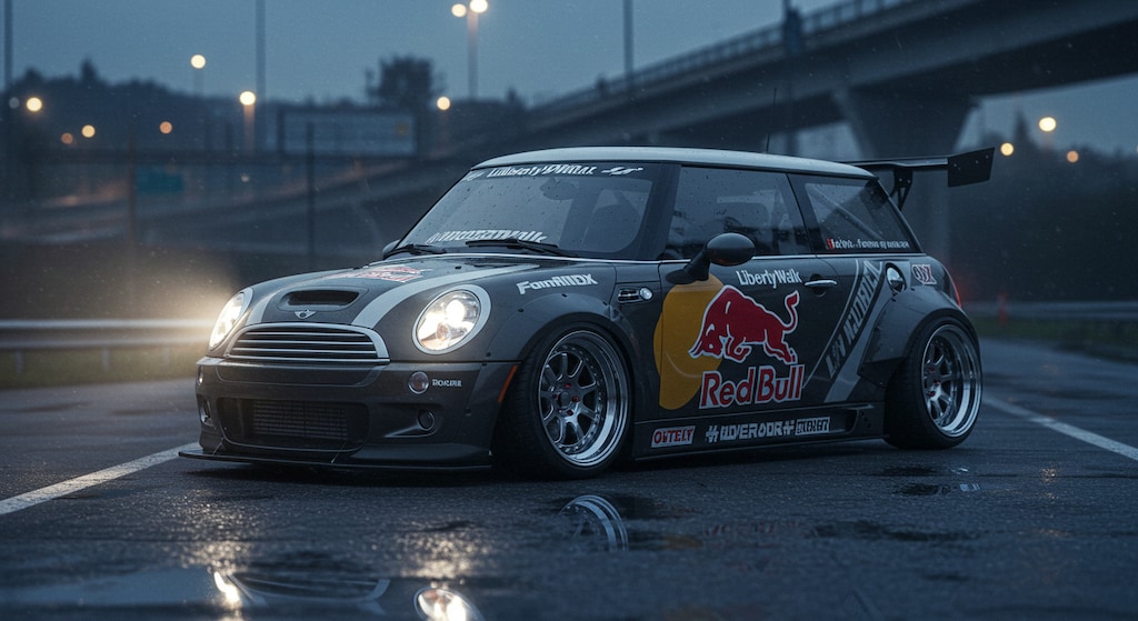 リバティーウォークレッドブルミニクーパーのドリ車