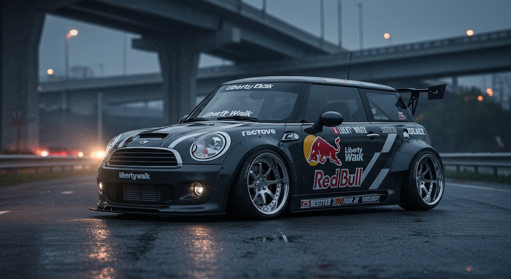 リバティーウォークレッドブルミニクーパーのドリ車