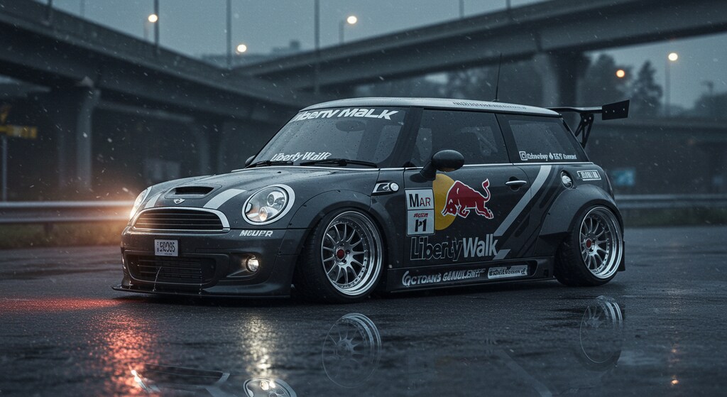 リバティーウォークレッドブルミニクーパーのドリ車