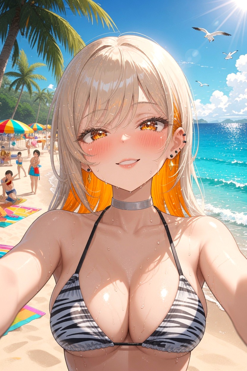 【白カエデ】ビーチで自撮り