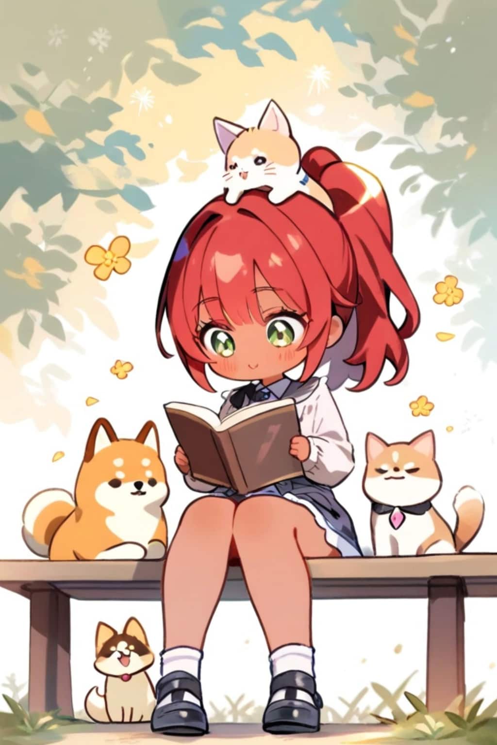 本を読む赤髪ちゃん