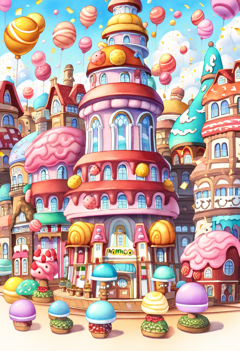 お菓子で出来た建物 | の人気AIイラスト・グラビア