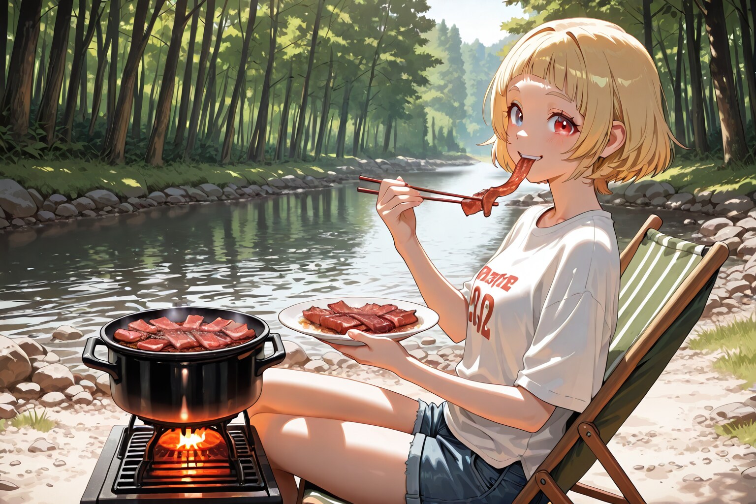 川辺でBBQ(^_^)