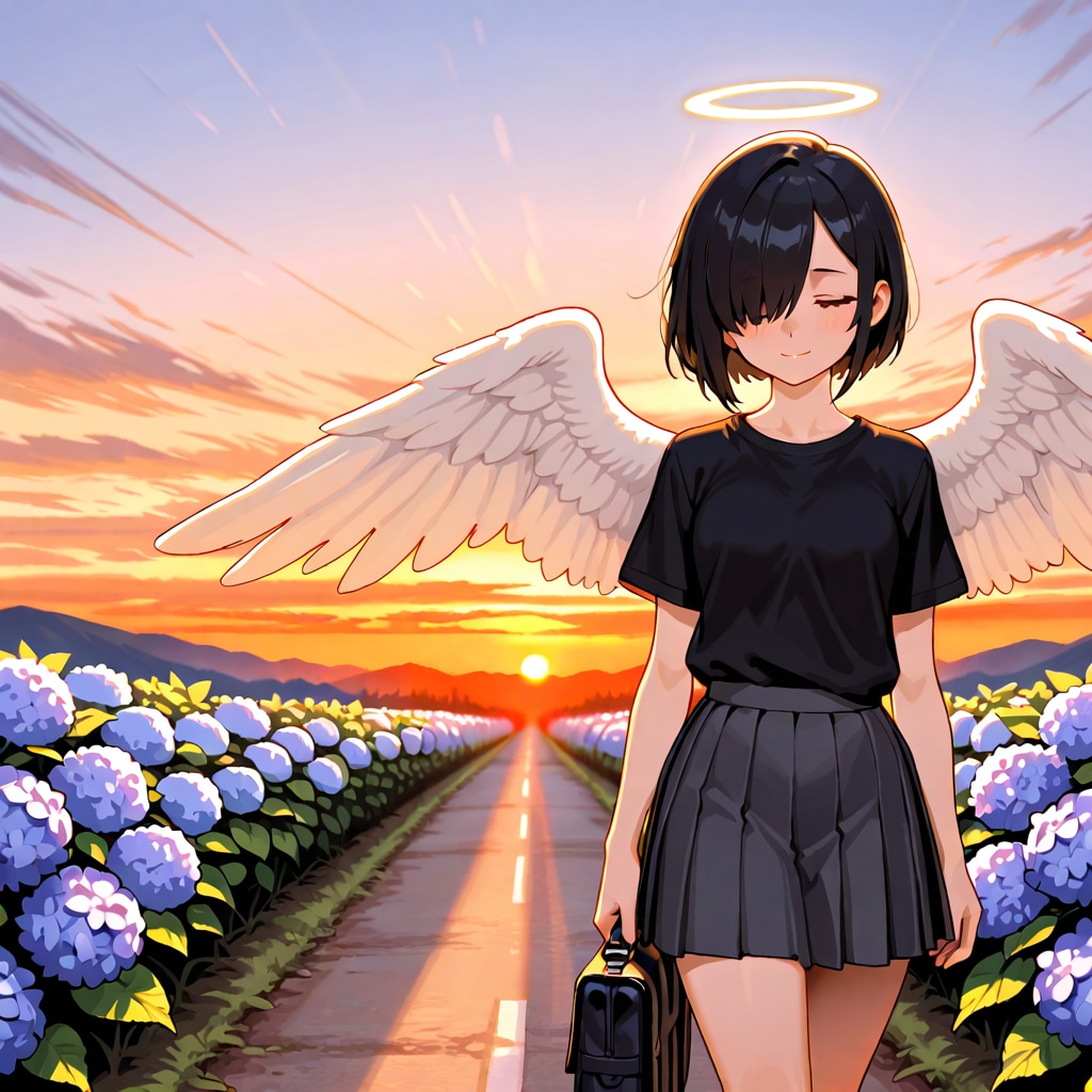 黒Tシャツとスカートと