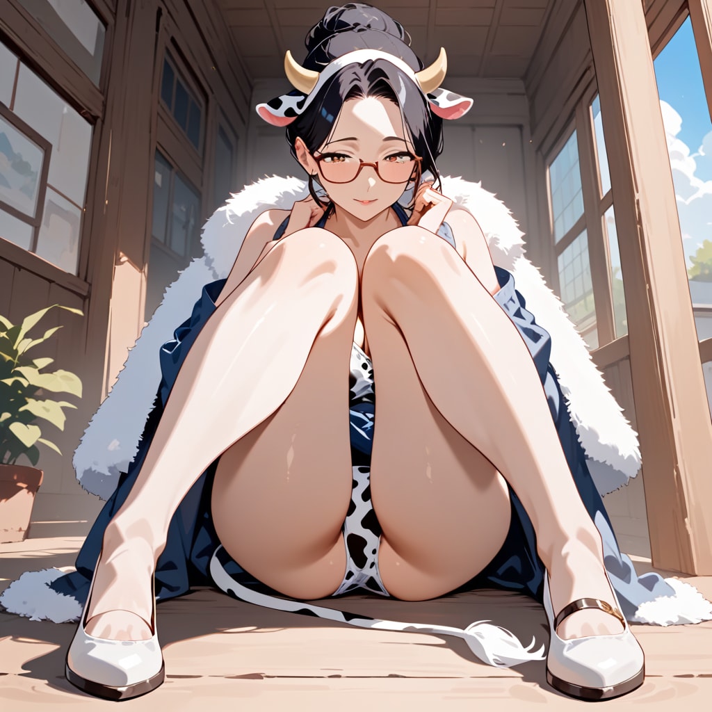 牛柄ビキニメガネ熟女