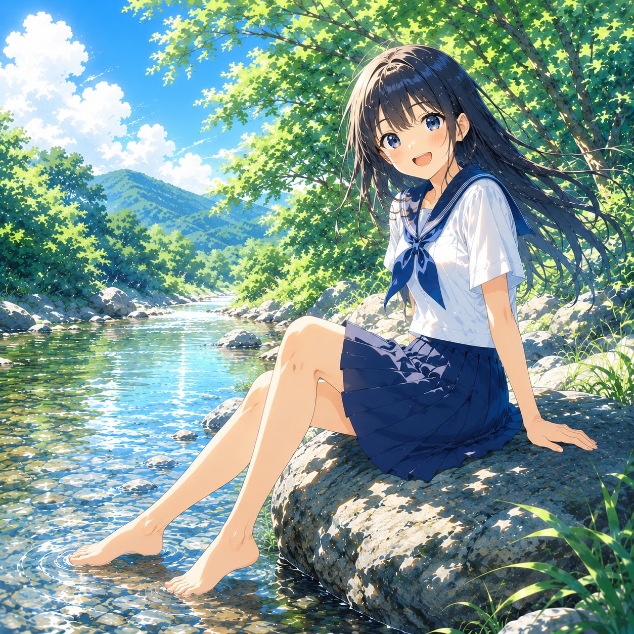 渓流の少女