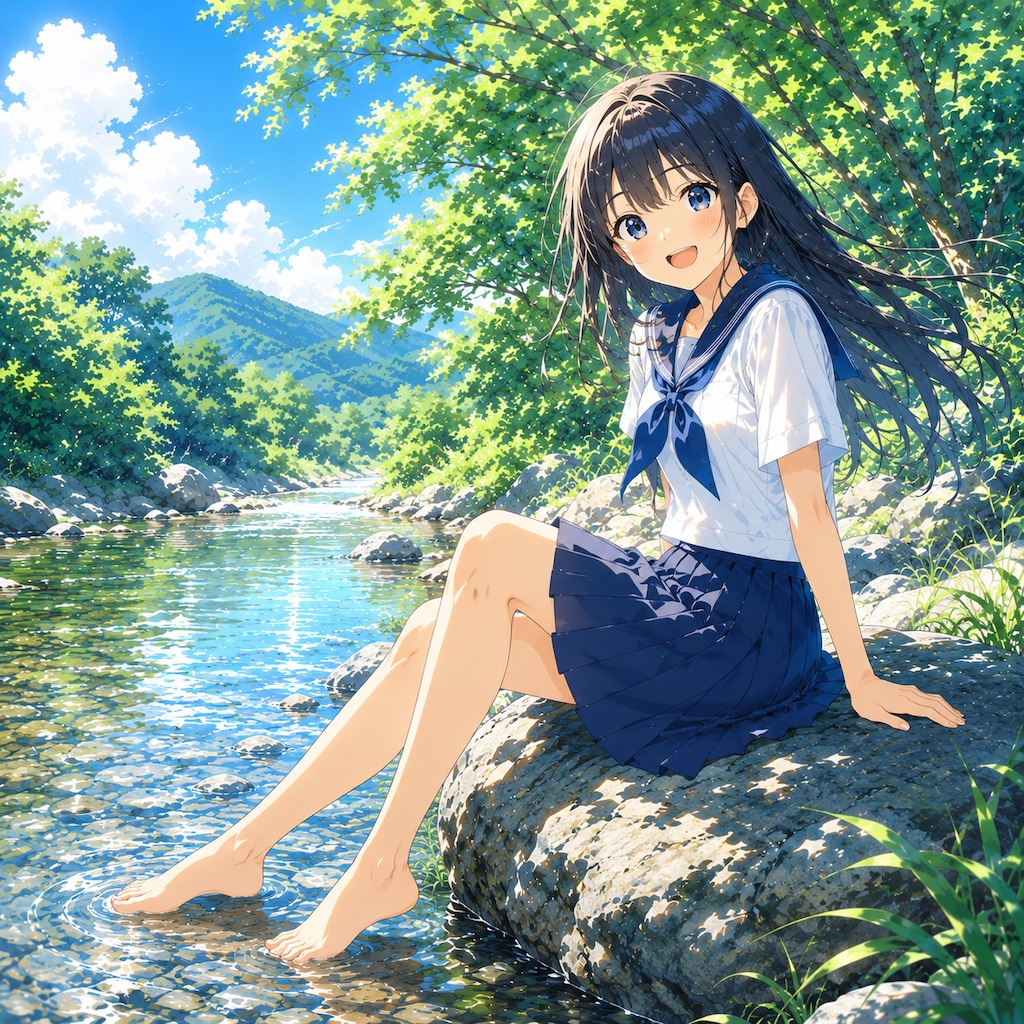 渓流の少女