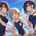 スク水3人娘の水遊び 3枚目