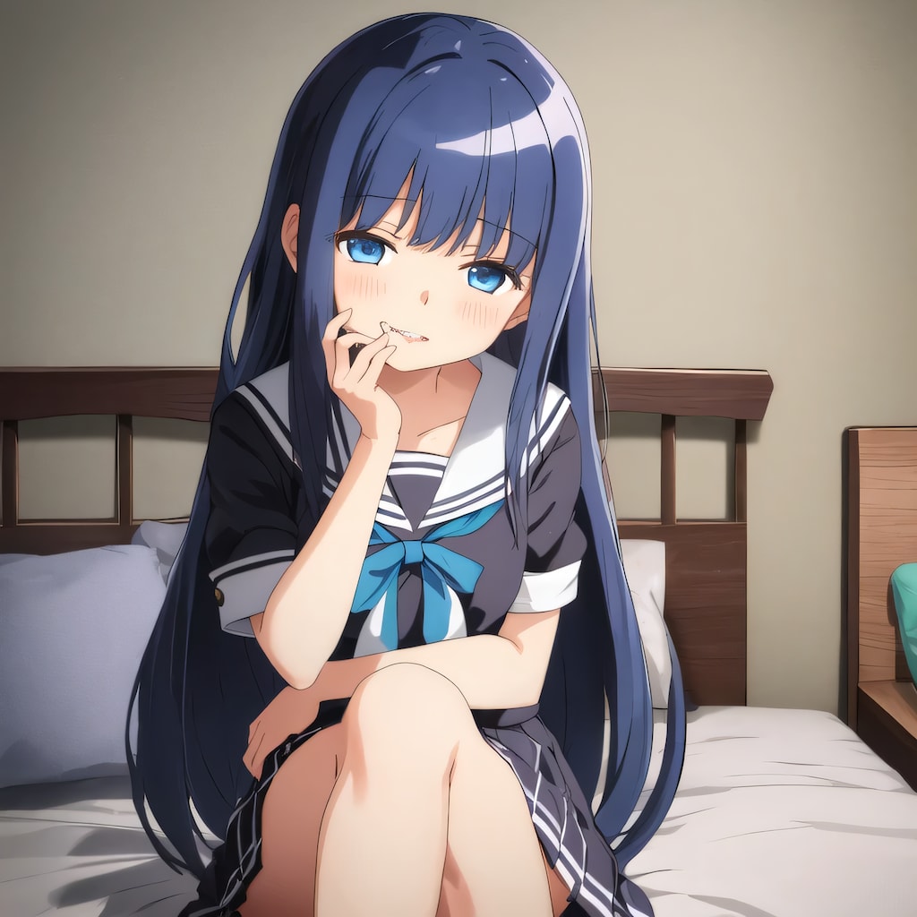 黒髪ロングで寝室の少女２３