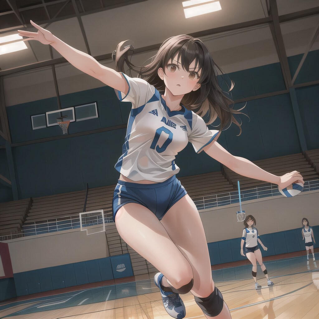 黒髪ロングでユニフォームの少女５０