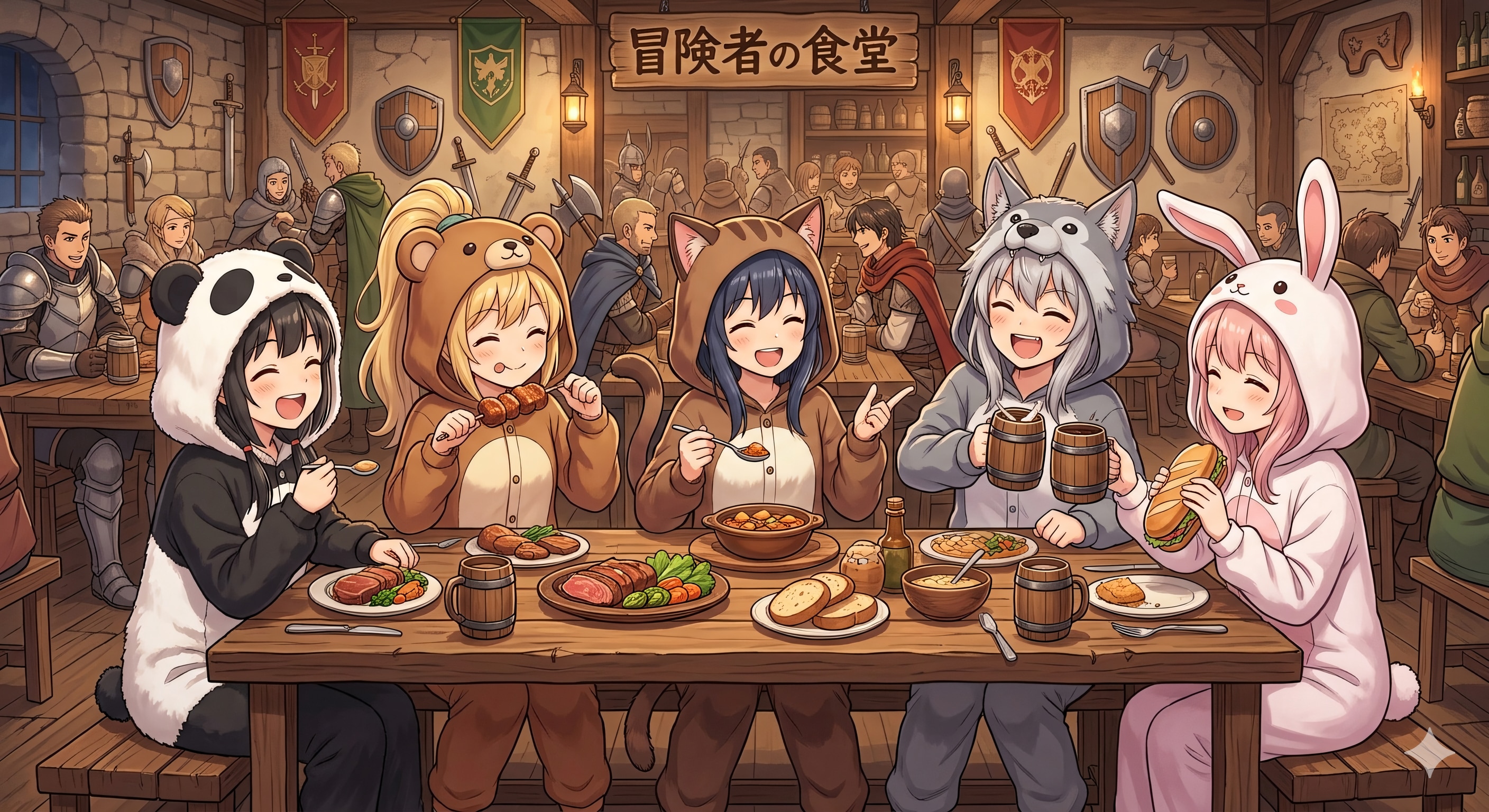 【All0406a】初めての冒険成功のお祝いを冒険者食堂で（モデル: NanoBanana2） | の人気AIイラスト・グラビア