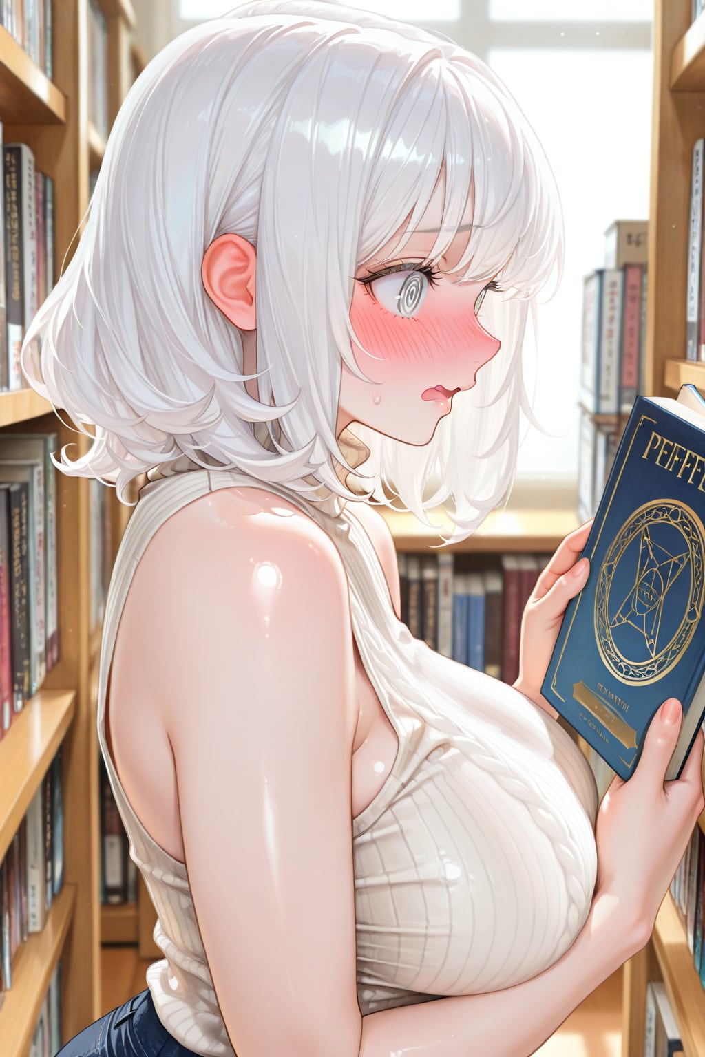 本屋さんでヒミツの本を見つけた真っ白お姉さん