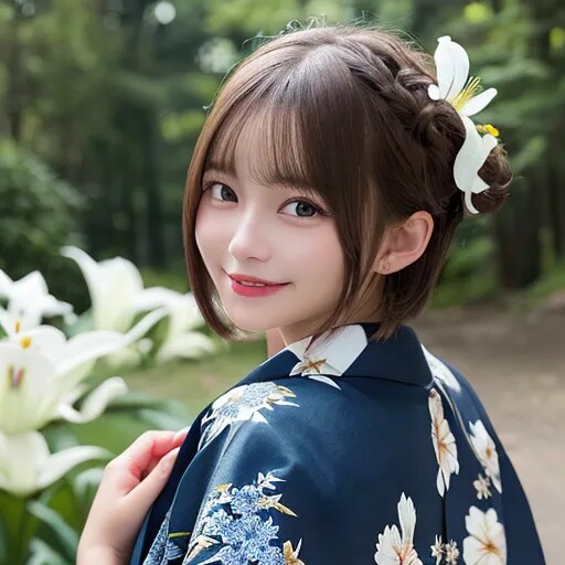 百合と着物娘