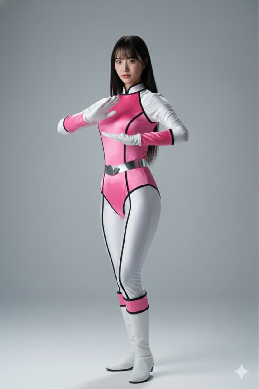 戦隊ヒロイン　私服とメットオン