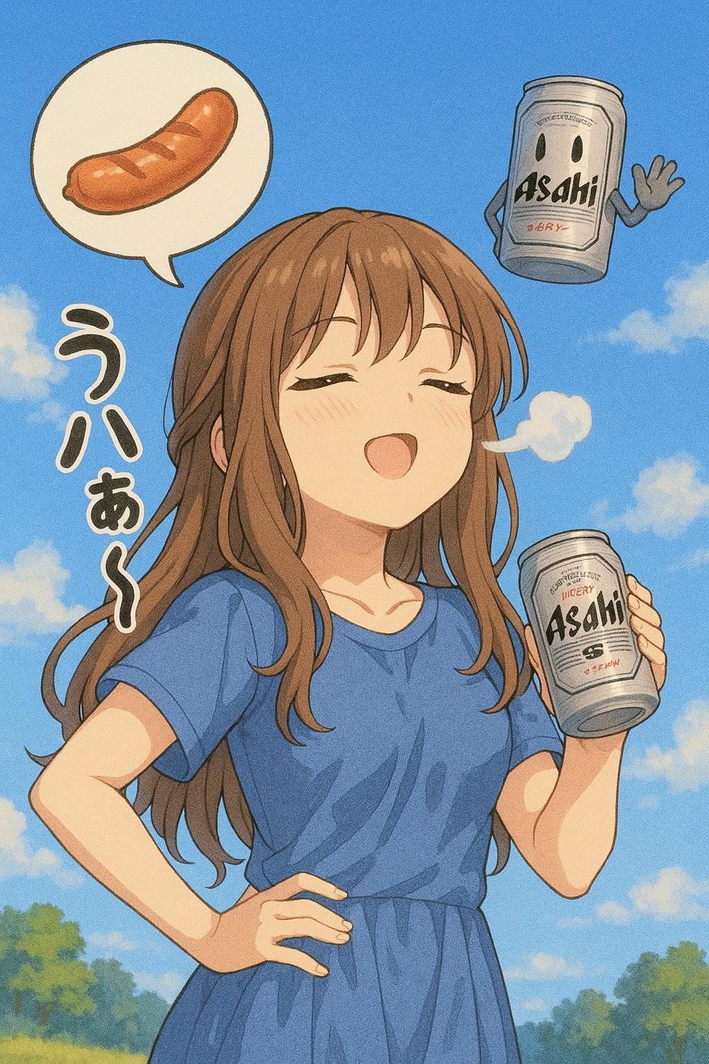 女の子と友だちのビール缶